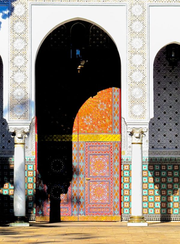 brown and purple wooden door